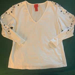 Very Vera white 3/4 length top with jewels